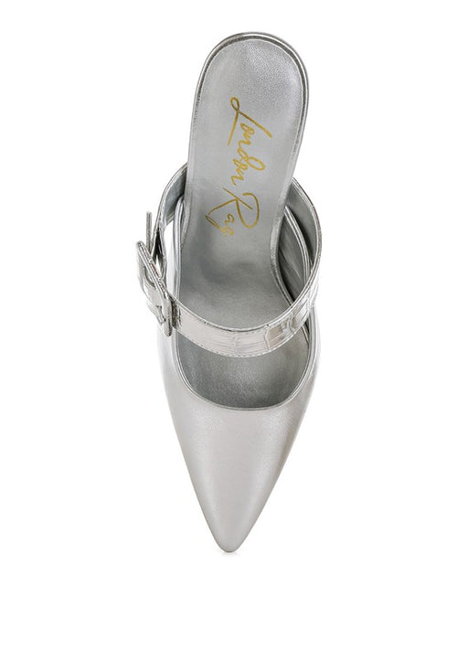 RAG & Co. Bismi Large Buckle Kitten Heel Mules
