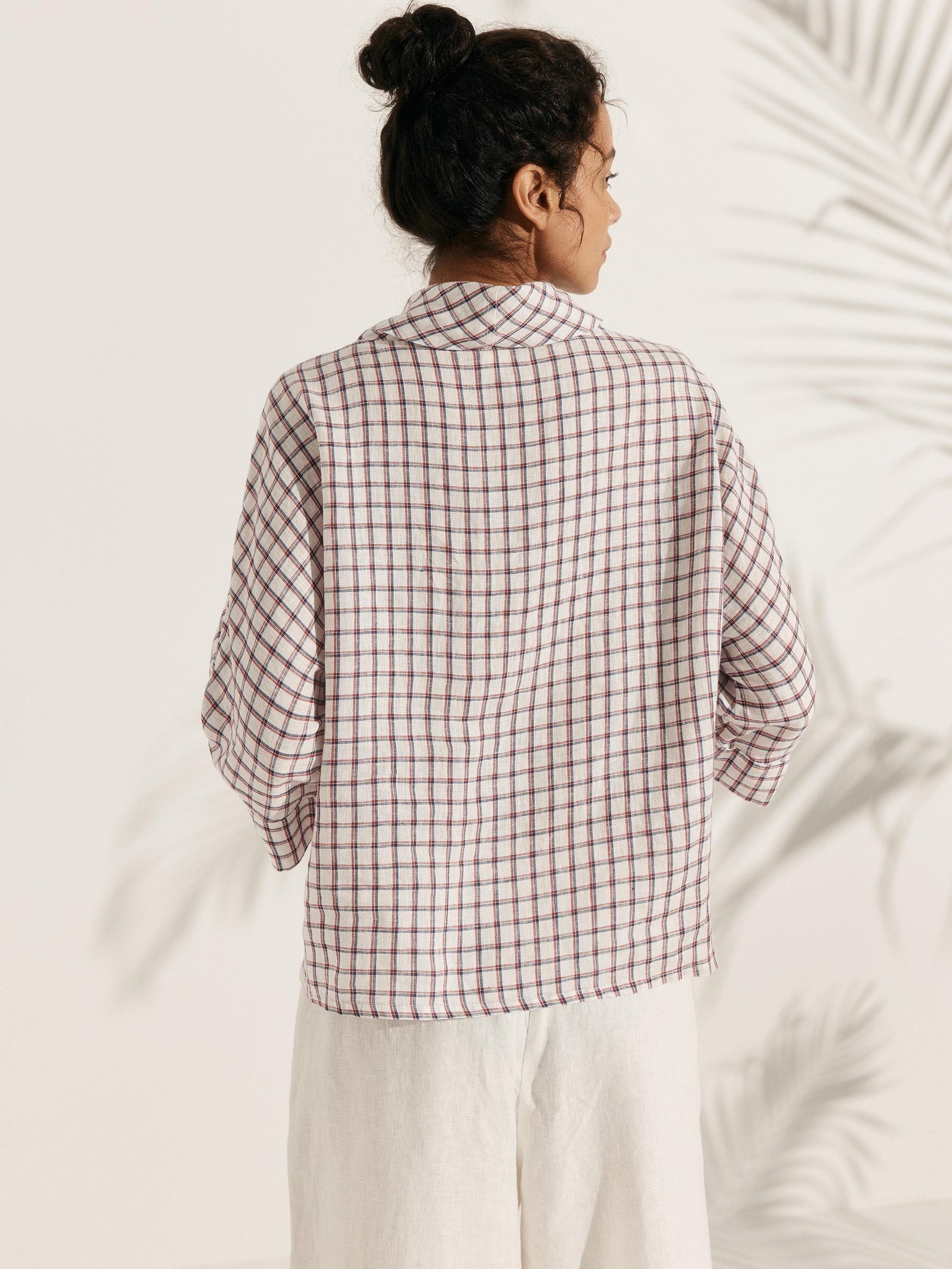 Linen-Cotton Dropped Collar Long-Sleeve Top TRISTAN