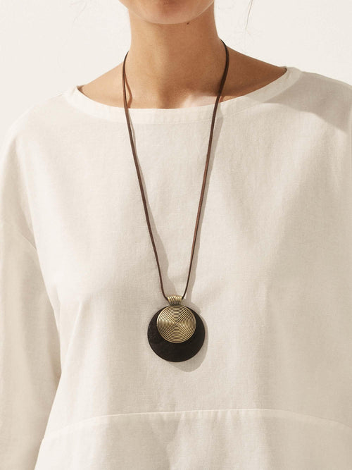 Vintage Wooden Rings Long Necklace