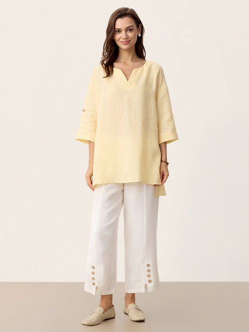 100% Linen Curved-Hem Oversized Top DAPHNEA