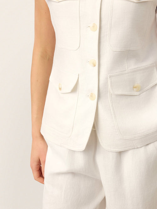Linen Four-Pocket Tailored Sleeveless Vest COSIMA