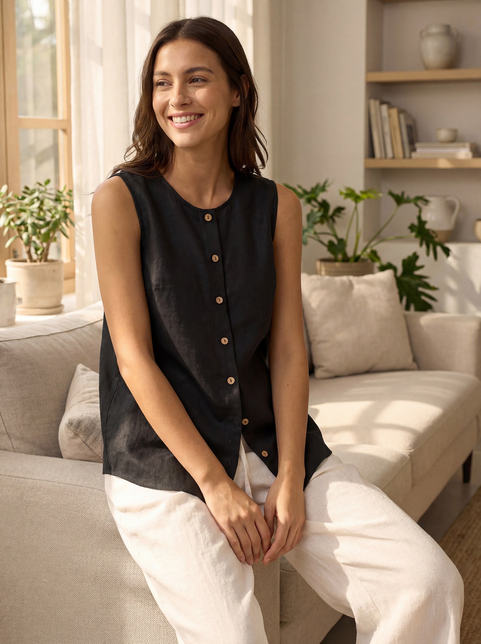 100% Linen Button-Down Tank Top ERIN