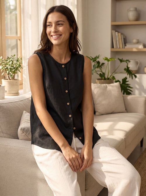 100% Linen Button-Down Tank Top ERIN