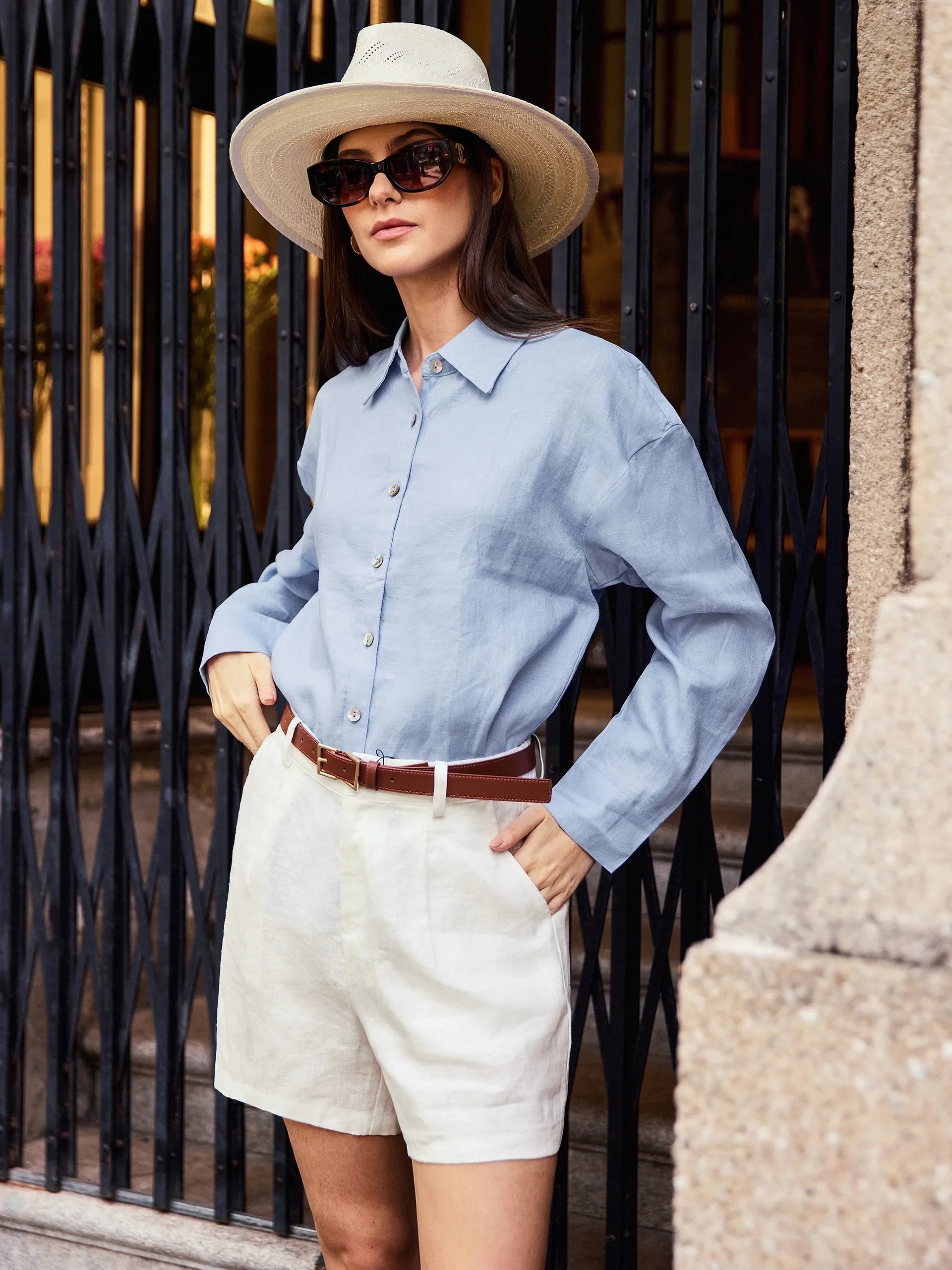100% Linen Pleated Shorts ELLEN