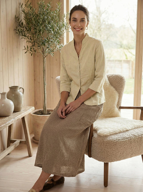 100% Linen Hand Button Fitted Jacket AMELIA