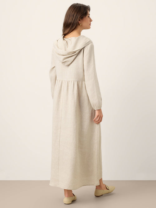 100% Linen Sculpted-Hood Caftan Midi Dress LINETTE