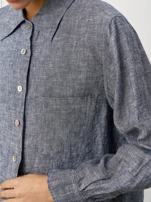 100% Linen Relaxed Drop Shoulder Pocket Shirt ASTER