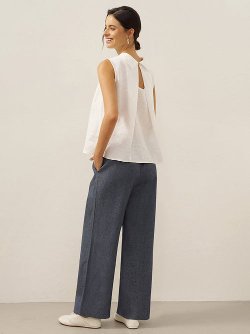 100% Linen Structured Collar Sleeveless Blouse BLAIR