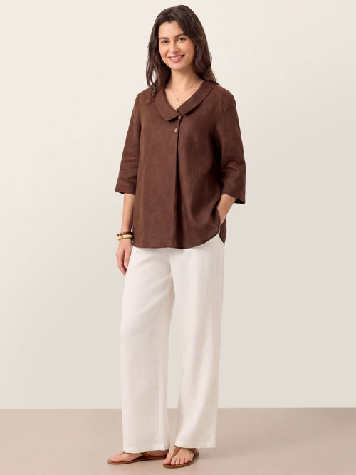 100% Linen Asymmetric Collar Inverted Pleat Top OTTILIE