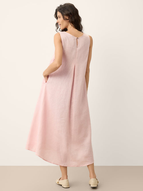 100% Linen Asymmetric Pleat A-Line Midi Dress KARINA