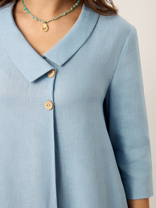 100% Linen Asymmetric Shawl Collar A-Line Mini Dress WINIFRED