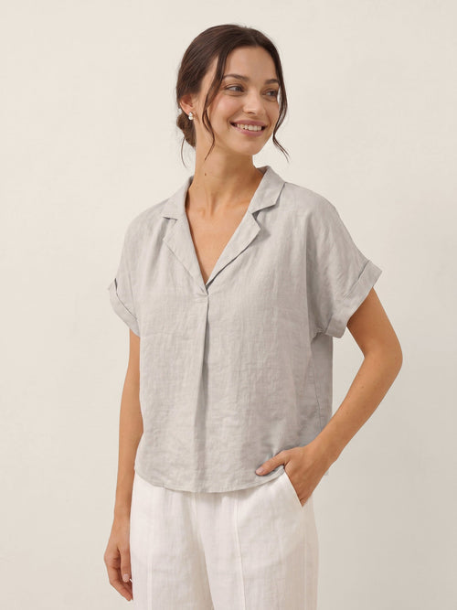100% Linen Blazer-Inspired Pullover Top DINA