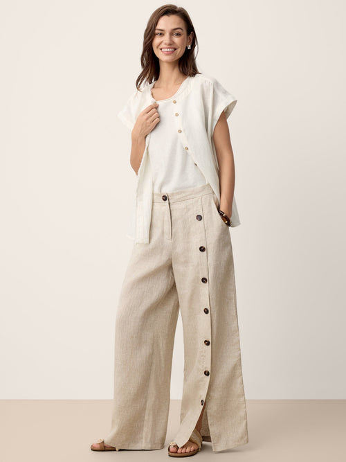 100% Linen Buttoned Slit-Hem Pants KATYA