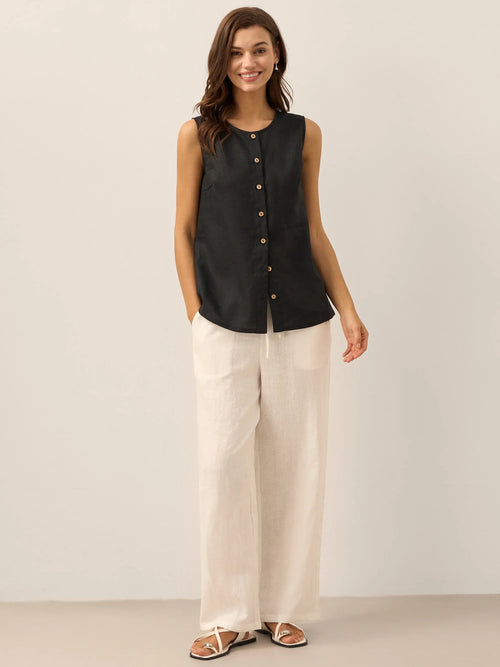 100% Linen Button-Down Tank Top ERIN