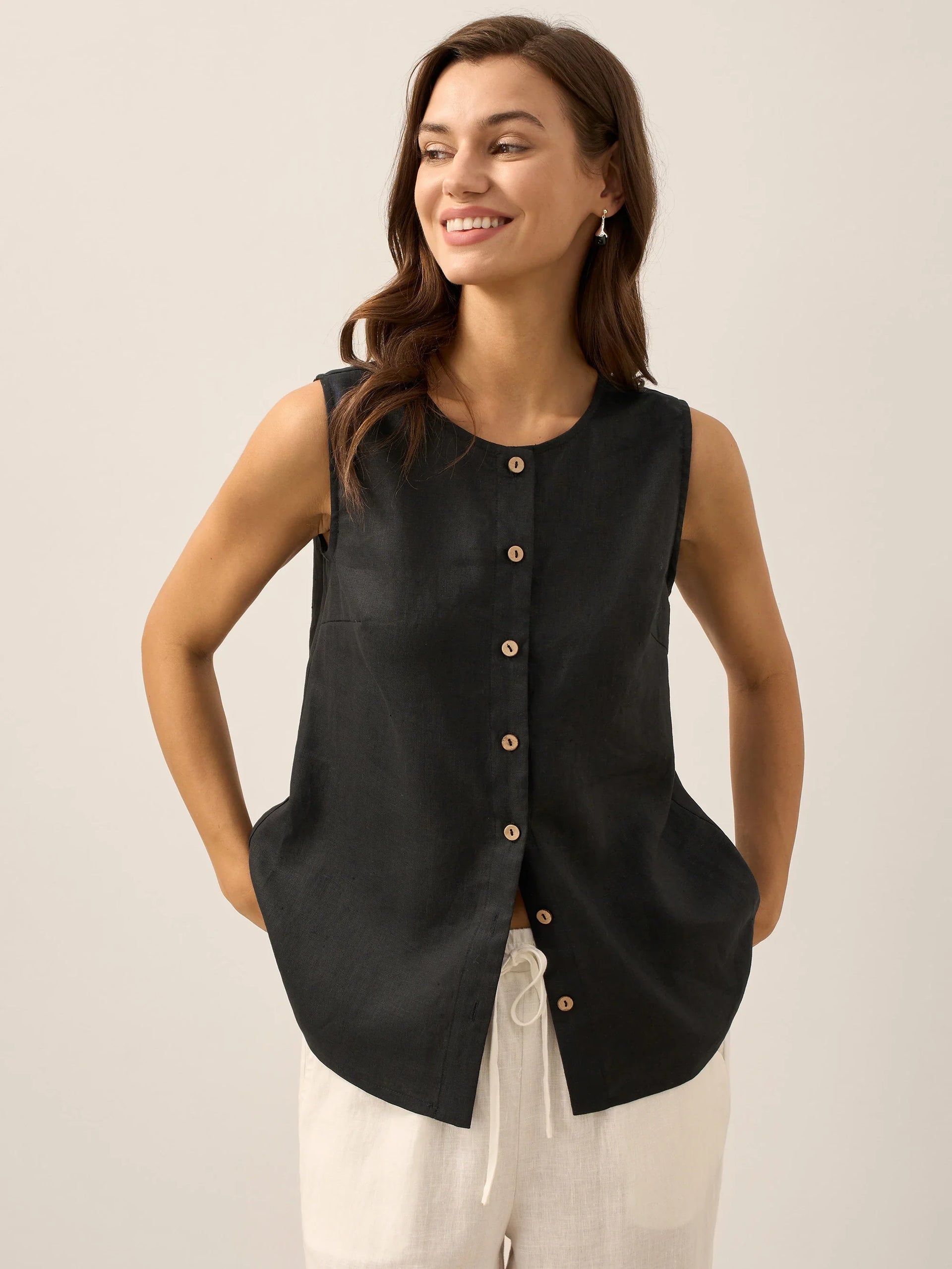100% Linen Button-Down Tank Top ERIN