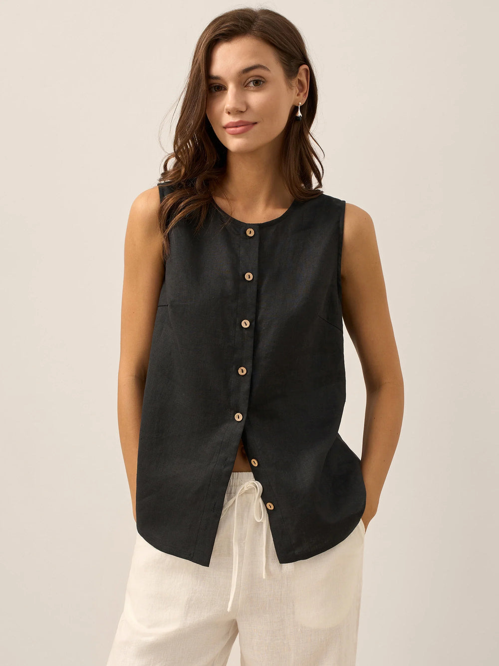 Lintico Women's 100% Linen Buttons Down Tank Top Erin