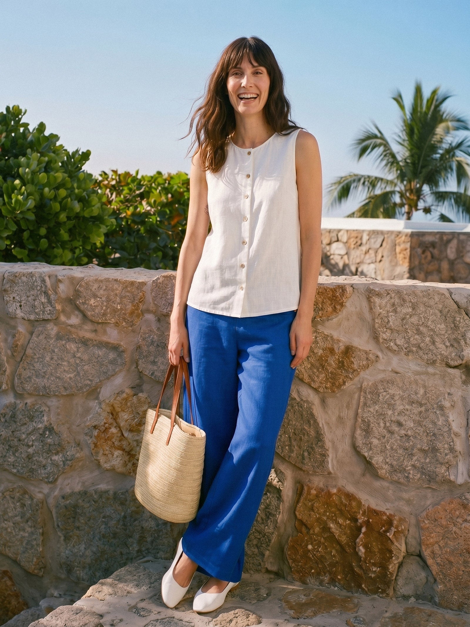 100% Linen Button-Down Tank Top ERIN