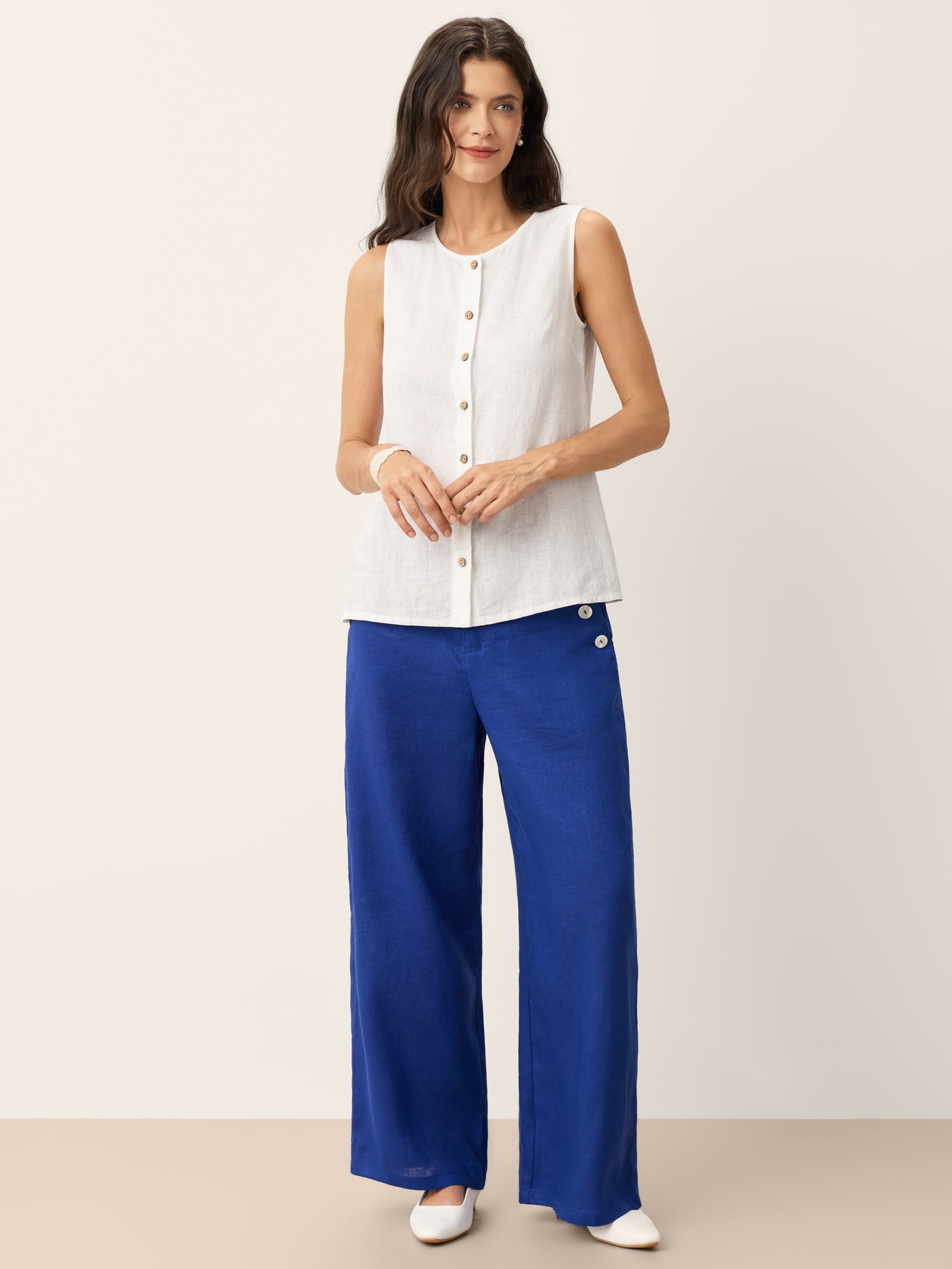 100% Linen Button-Down Tank Top ERIN