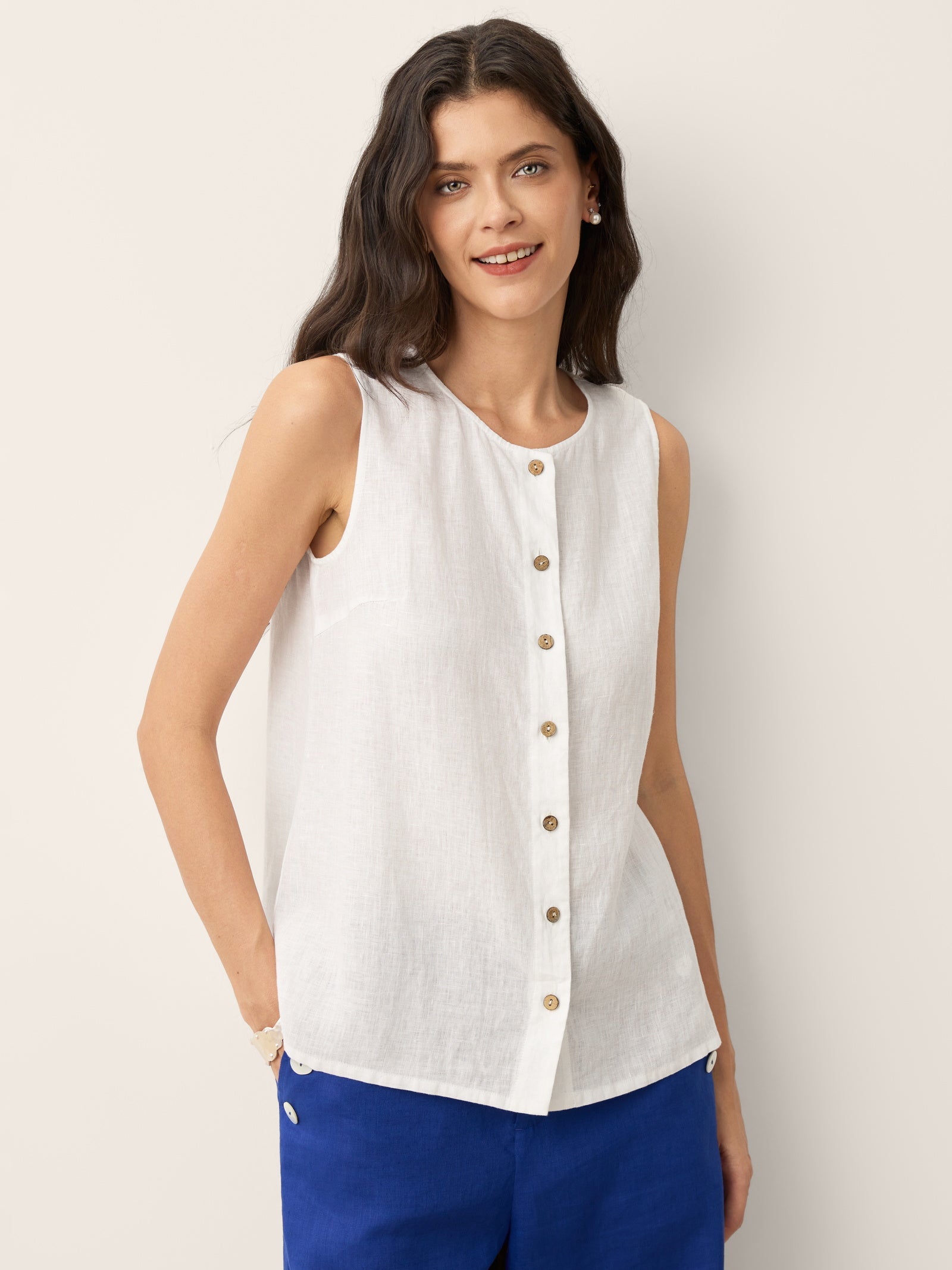 100% Linen Button-Down Tank Top ERIN