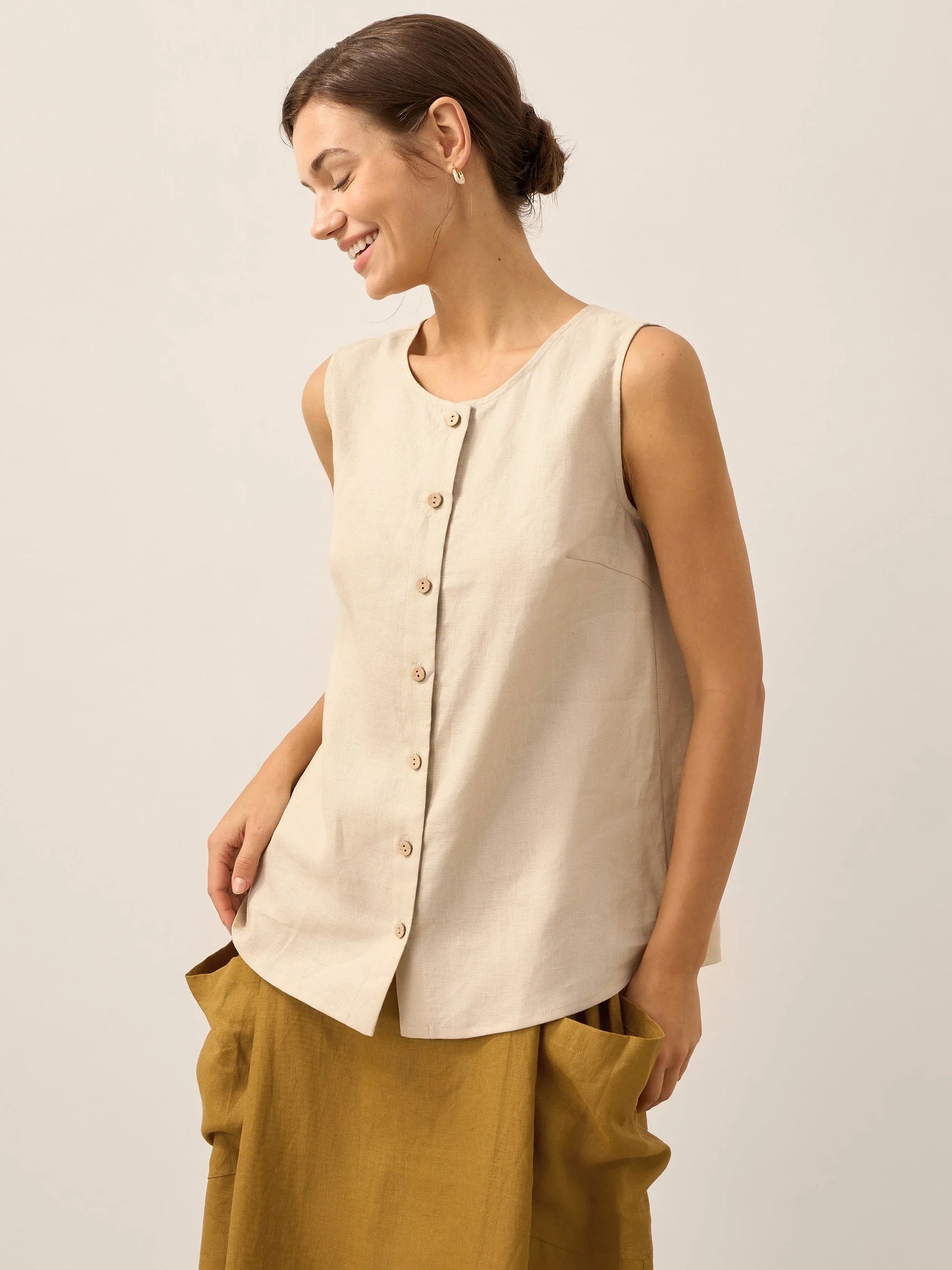 100% Linen Button-Down Tank Top ERIN