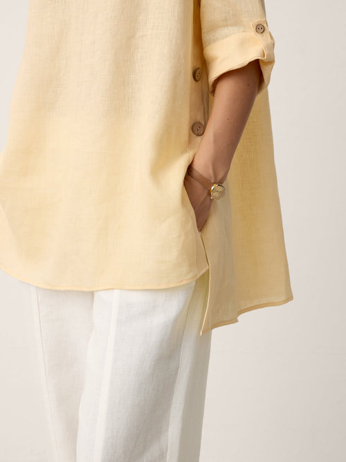100% Linen Curved-Hem Oversized Top DAPHNEA