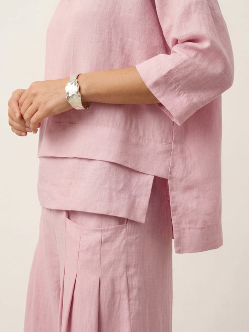 100% Linen Drop Shoulder Asymmetric Layered Hem Overtop VIOLA