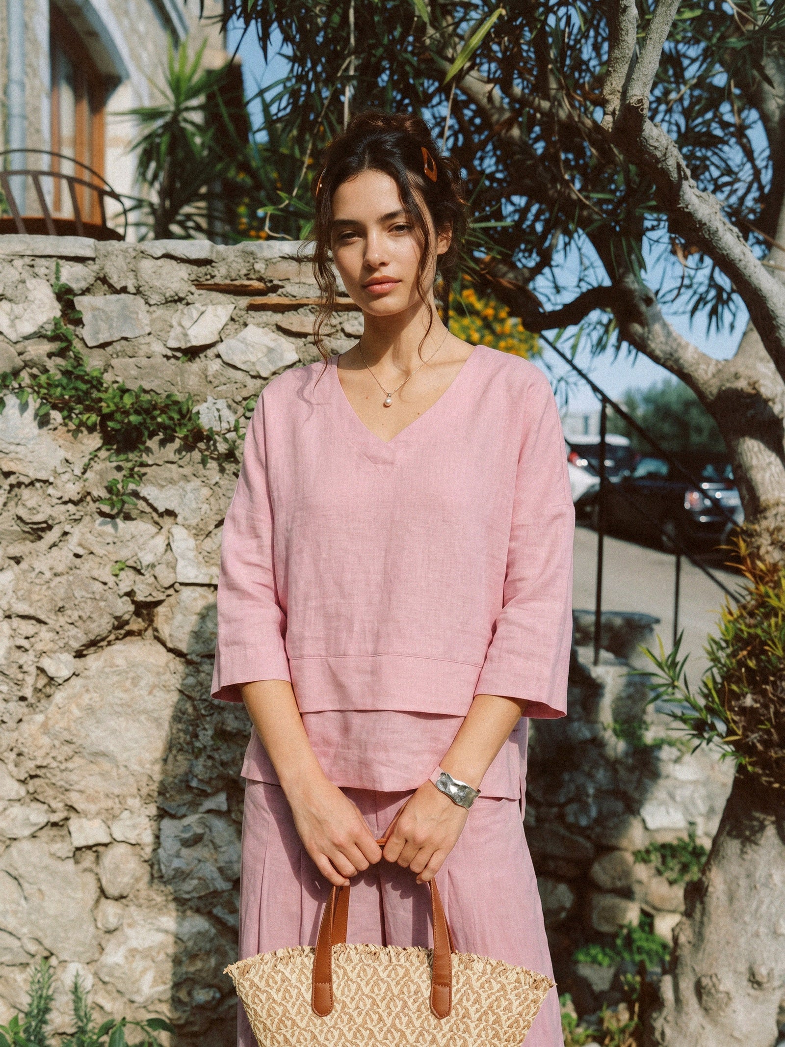 100% Linen Drop Shoulder Asymmetric Layered Hem Overtop VIOLA