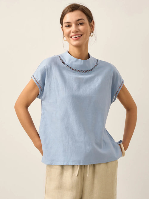 Linen Cutout Turtleneck Top QUINN