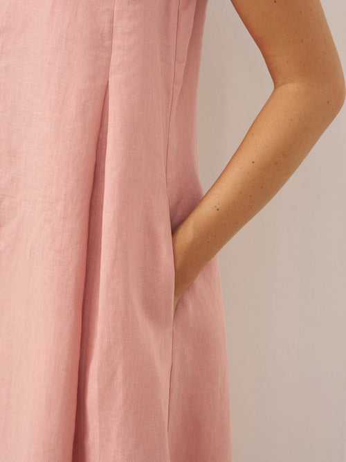 100% Linen Sleeveless A-Line Midi Dress TARA