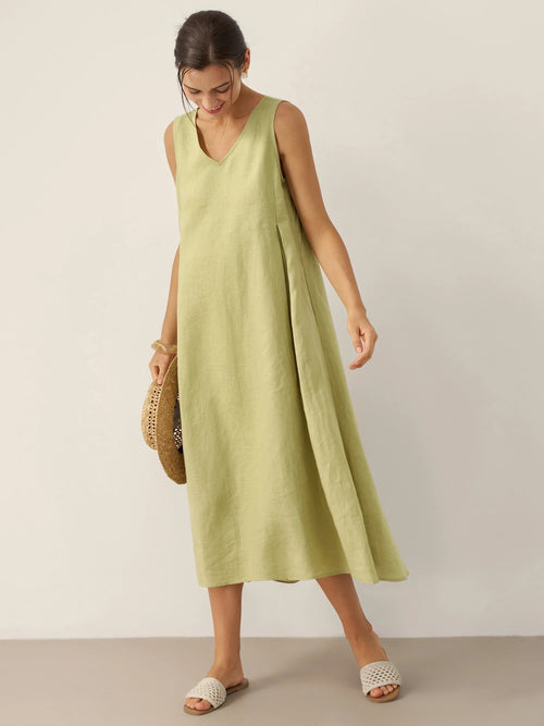 100% Linen Sleeveless A-Line Midi Dress TARA
