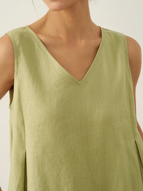 100% Linen Sleeveless A-Line Midi Dress TARA