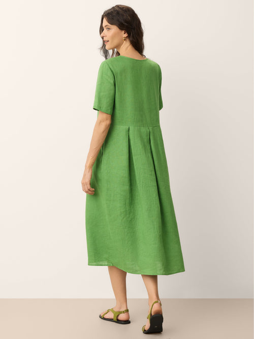 100% Linen Split Neck Button Detail Midi Dress SERAPHINE