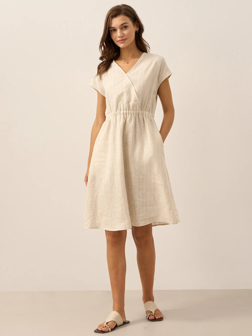 100% Linen Striped Elastic-Waist Mini Dress ARIA