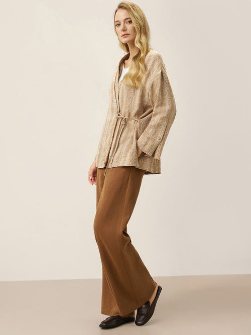 100% Linen Striped Wrap Jacket GENESIS
