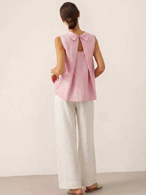 100% Linen Structured Collar Sleeveless Blouse BLAIR