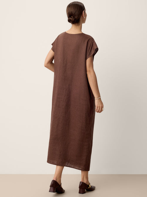 100% Linen Twist-Waist Slit Maxi Dress LYNETTE