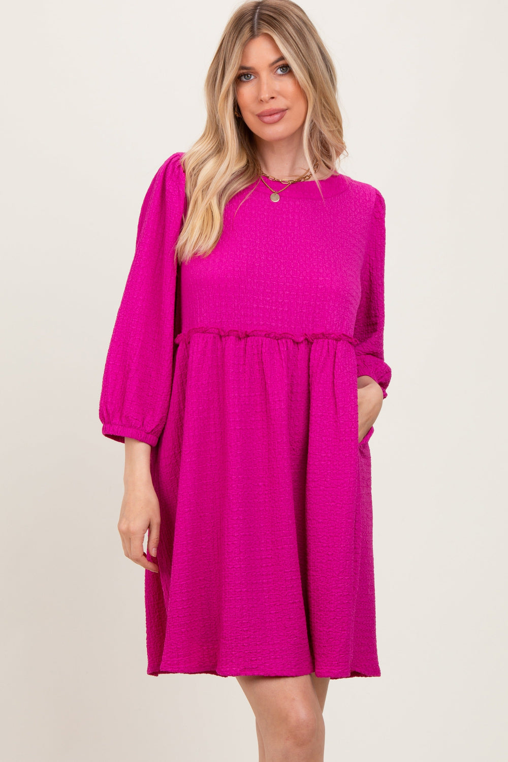 PinkBlush Women's Magenta Knit Ruffle Trim Dress