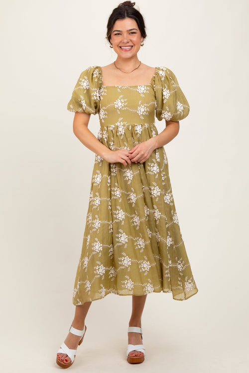 PinkBlush Women's Olive Textured Maternity Midi Dress
