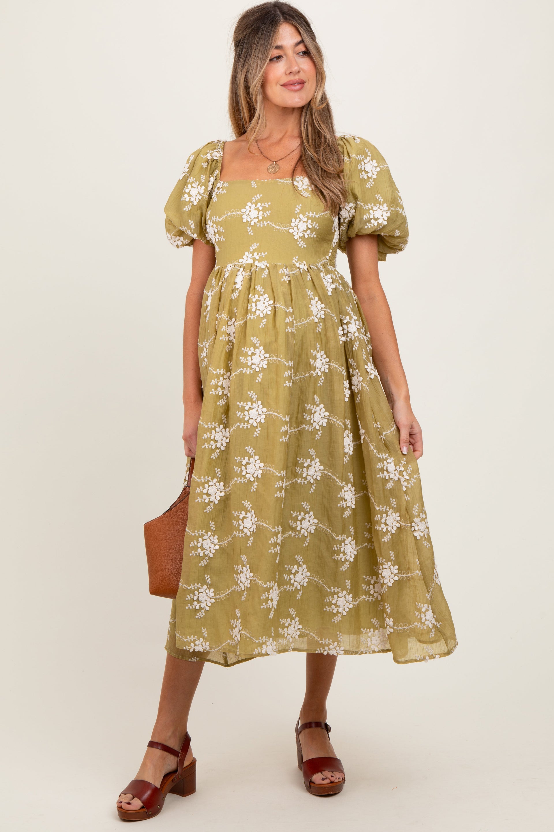 PinkBlush Women's Olive Textured Maternity Midi Dress