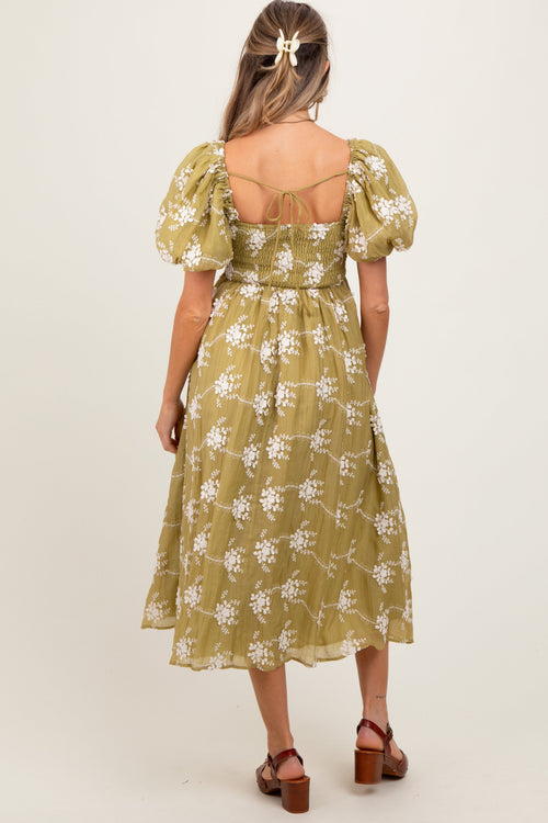 PinkBlush Women's Olive Textured Maternity Midi Dress