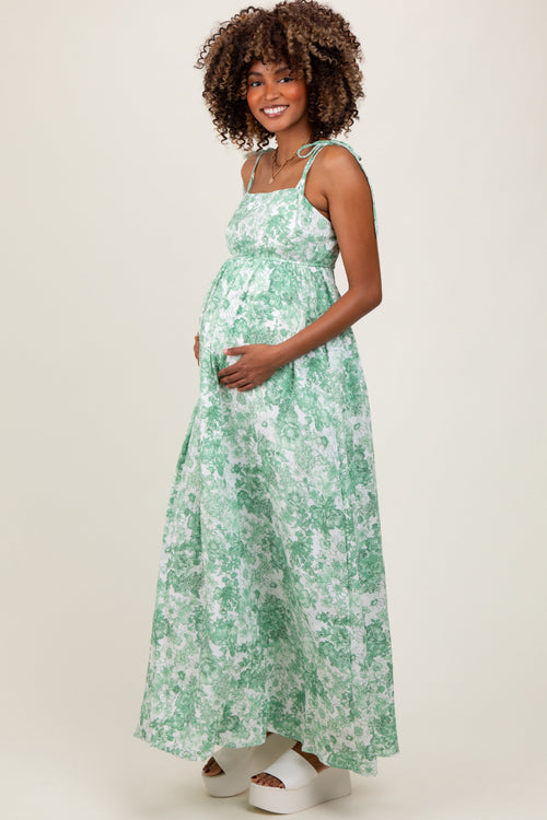 PinkBlush Women's Sage Leaf Print Sleeveless Open Back Smocked Maternity Maxi Dress
