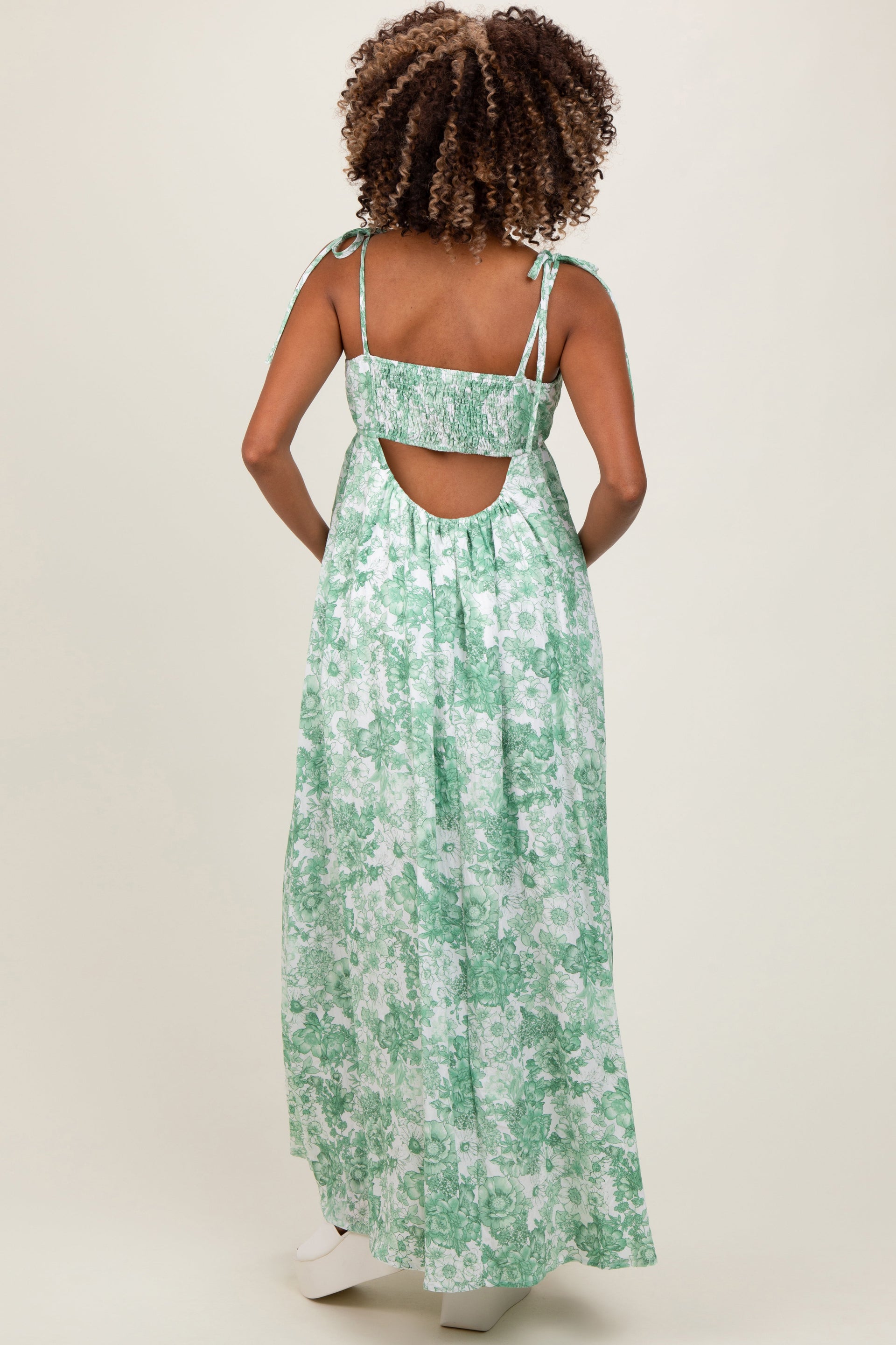 PinkBlush Women's Sage Leaf Print Sleeveless Open Back Smocked Maternity Maxi Dress