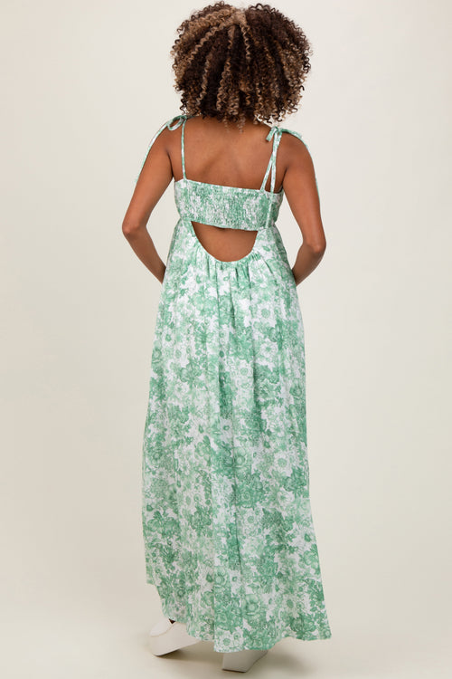 PinkBlush Women's Sage Leaf Print Sleeveless Open Back Smocked Maternity Maxi Dress