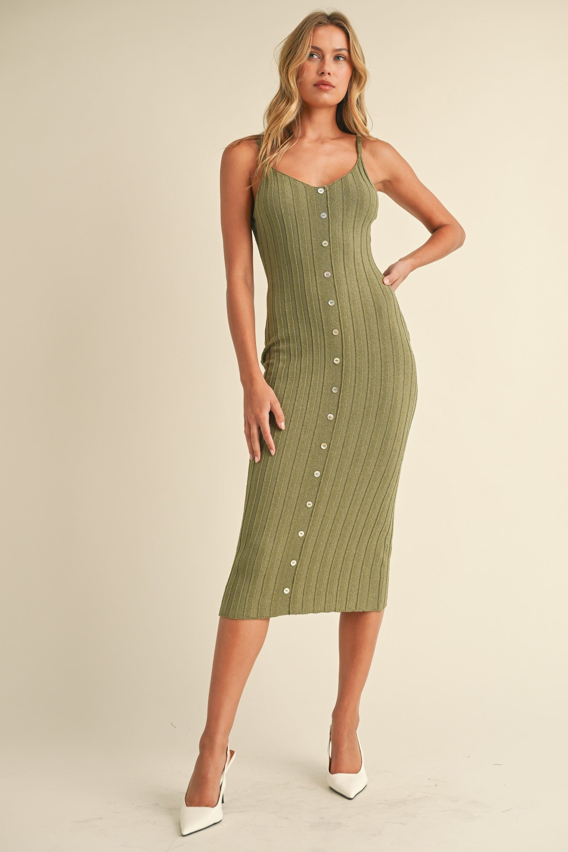 PinkBlush Women's Olive Sleeveless Button Accent Knit Maternity Midi Dress