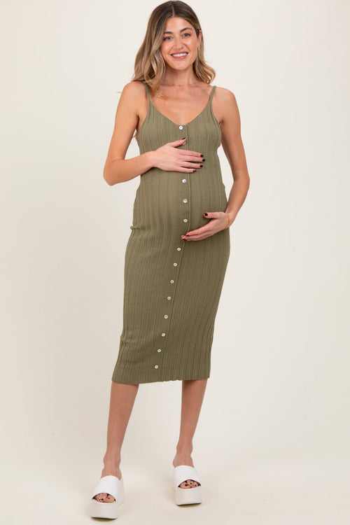 PinkBlush Women's Olive Sleeveless Button Accent Knit Maternity Midi Dress