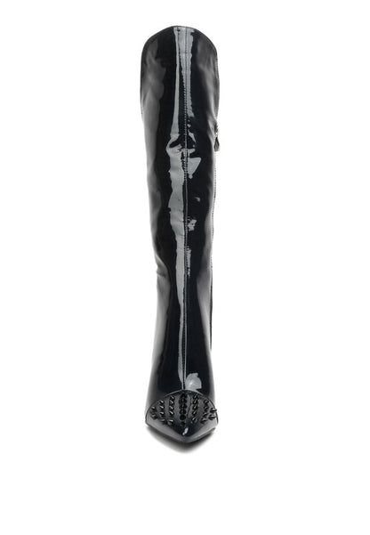 RAG & Co. Women's Forbidden Gold Stud Leather Stiletto Calf Boots
