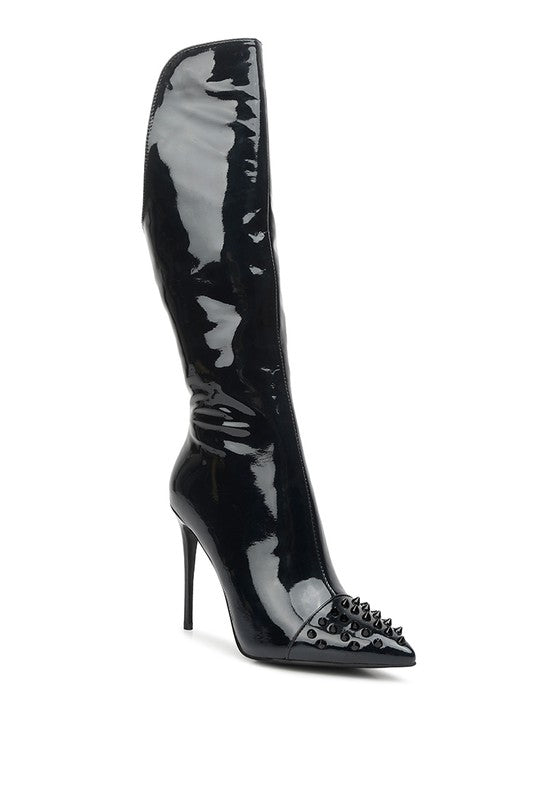 RAG & Co. Women's Forbidden Gold Stud Leather Stiletto Calf Boots