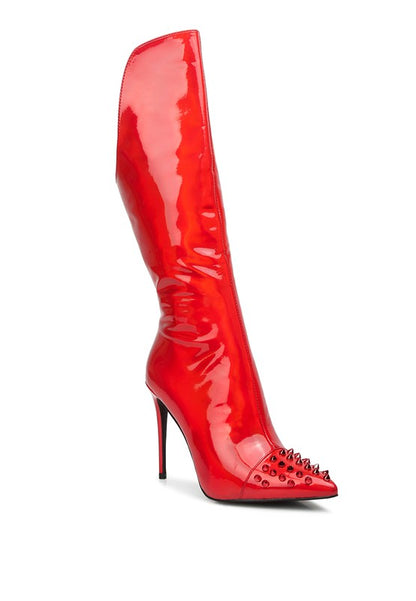 RAG & Co. Women's Forbidden Gold Stud Leather Stiletto Calf Boots