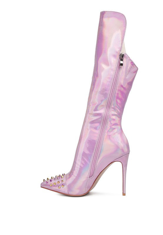 RAG & Co. Women's Forbidden Gold Stud Leather Stiletto Calf Boots