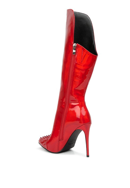 RAG & Co. Women's Forbidden Gold Stud Leather Stiletto Calf Boots